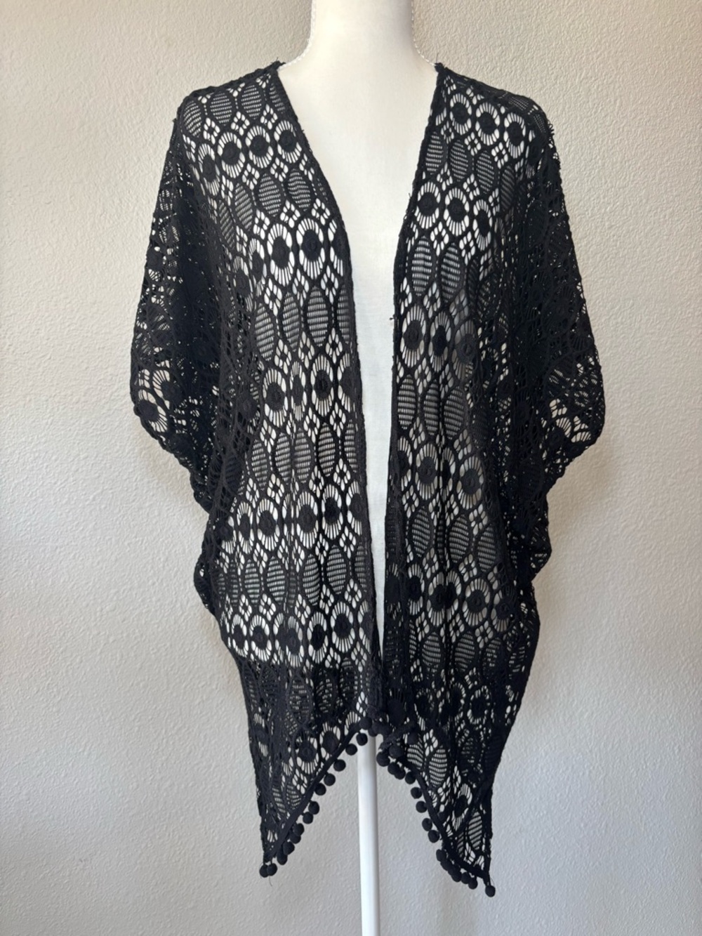 Becca Women's Black Lace Swim Cover Up Kimono One Size